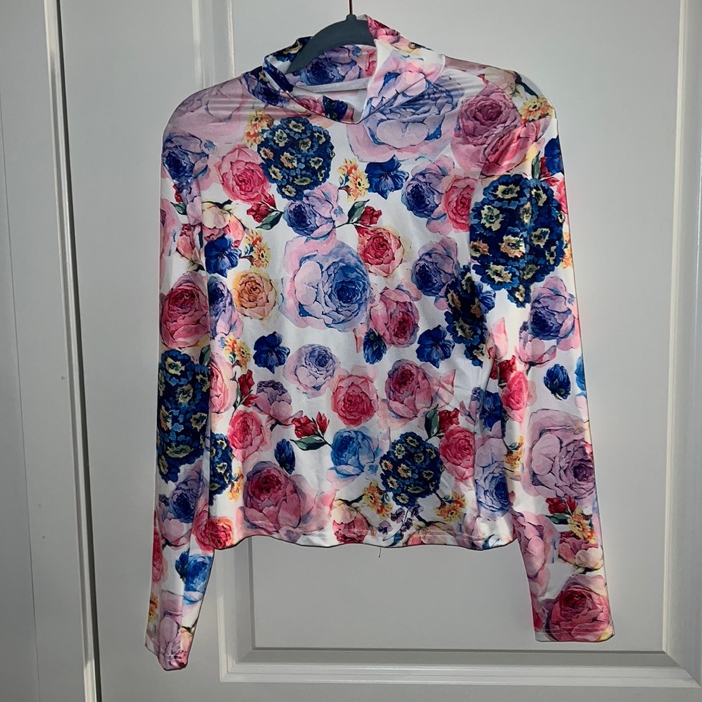 Allover Floral Stand Collar Tee